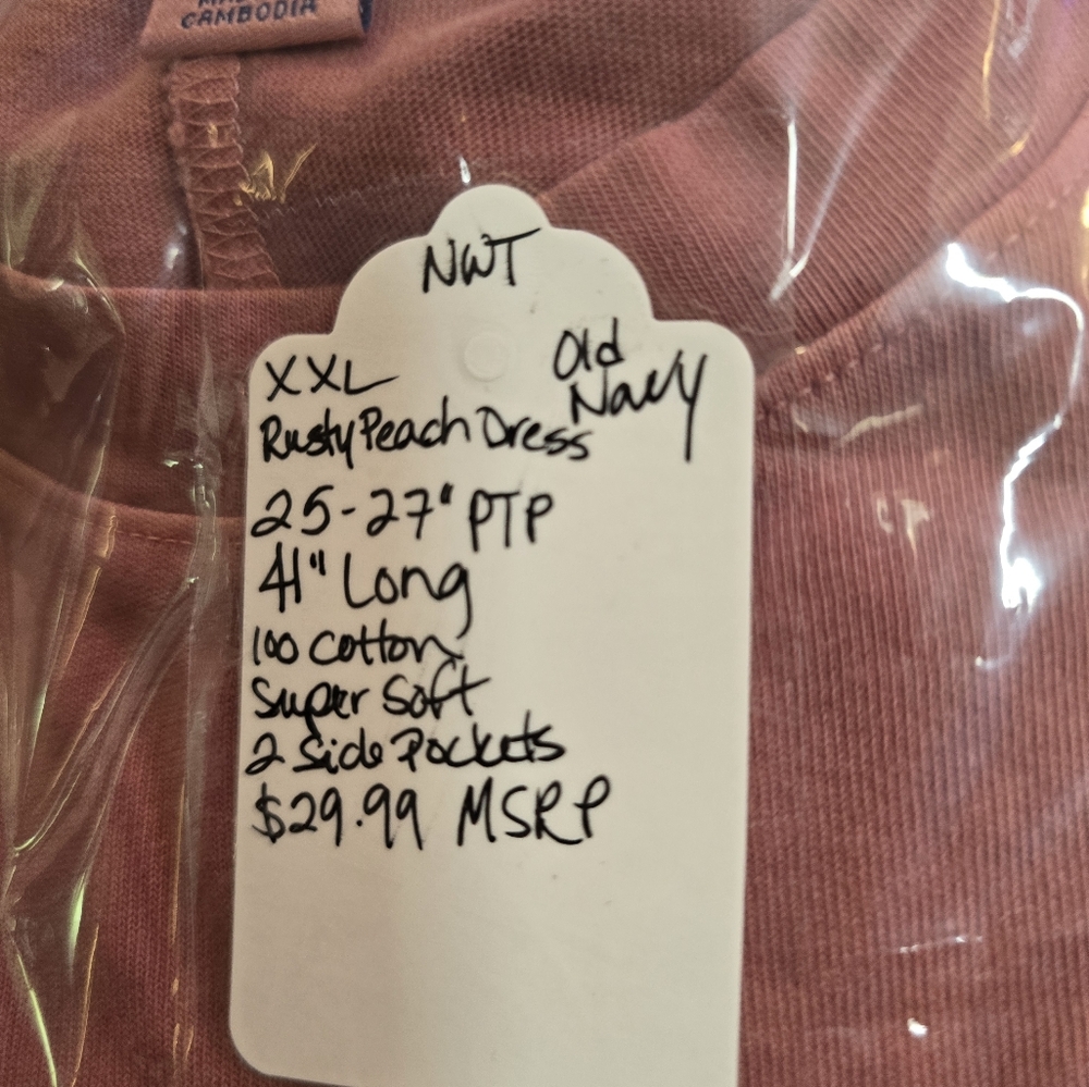 XXL NWT OLD NAVY Rusty Peach Dress 25-27"Ptp 41"Long 100 Cotton SOFT 2 Pckts - Picture 10 of 12